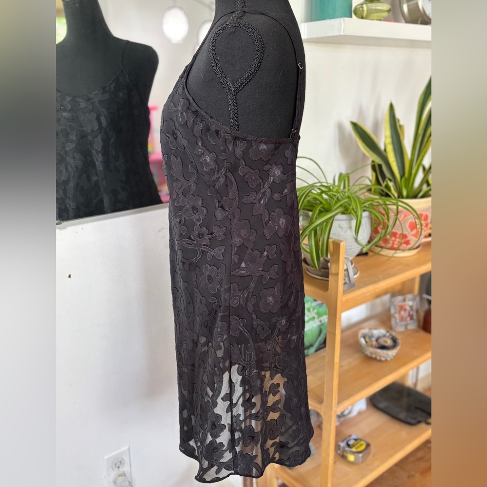 Vintage Sheer Floral Fairy Goth Whimsygoth Mesh See Through Slip Dress Black Med - Picture 2 of 7